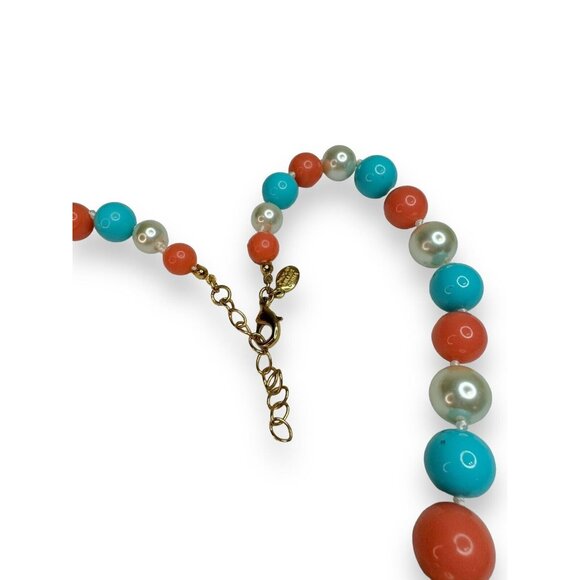 Nolan Miller Glass Teal Lucite Peach Faux Pearl Necklace 18”-20” - Picture 6 of 6